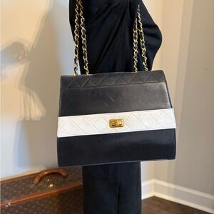 Coco Chanel 1990 Two Tone Black and White Vintage Flap Bag